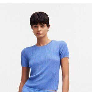 Madewell Micro-Rib Sweater Tee Blue (Size Medium)